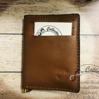 Porta carte di credito con fermasoldi Credit card holder with money clip in pelle di struzzo e cuoio fatto a mano di OM Collection by Andrea Masotti