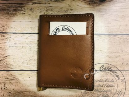 Porta carte di credito con fermasoldi Credit card holder with money clip in pelle di struzzo e cuoio fatto a mano di OM Collection by Andrea Masotti