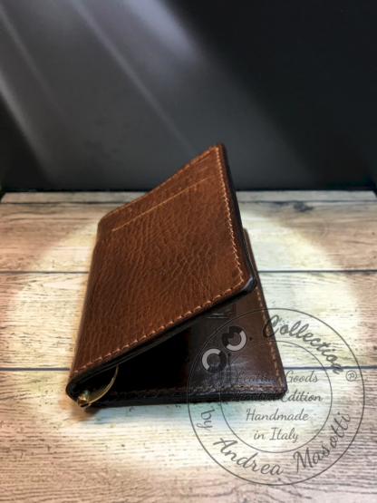 Porta carte di credito con fermasoldi Credit card holder with money clip in pelle e cuoio fatto a mano di OM Collection by Andrea Masotti