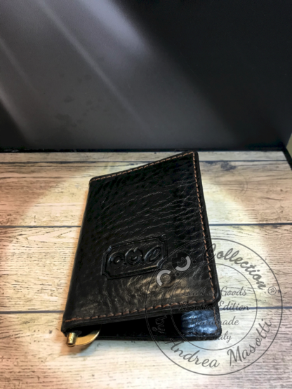 Porta carte di credito con fermasoldi Credit card holder with money clip in pelle e cuoio fatto a mano di OM Collection by Andrea Masotti